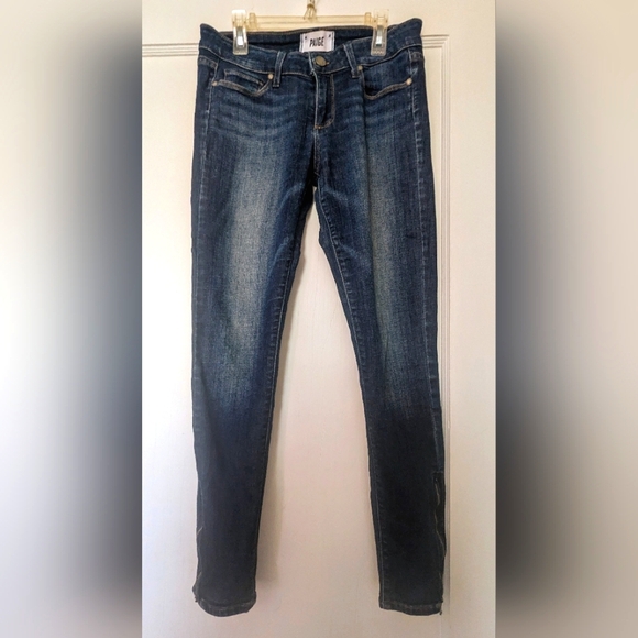 Designer PAIGE Dark Wash Verdugo Ankle Skinny Jeans W/Zippered Side Ankles Sz 28 - Picture 1 of 16